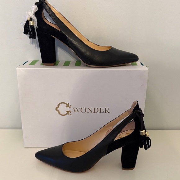 C. Wonder Shoes - C Wonder Charlotte Leather & Suede Black Heel Pump Tassels Size 8.5 NIB